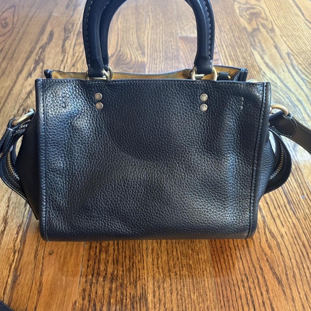 Coach Black Leather Satchel with Gold Accents
